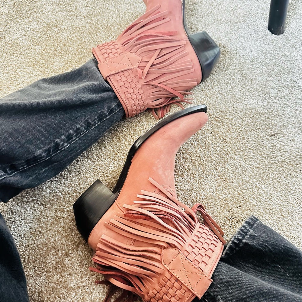 Frye Pink Fringe Ankle Booties - Picture 4 of 4
